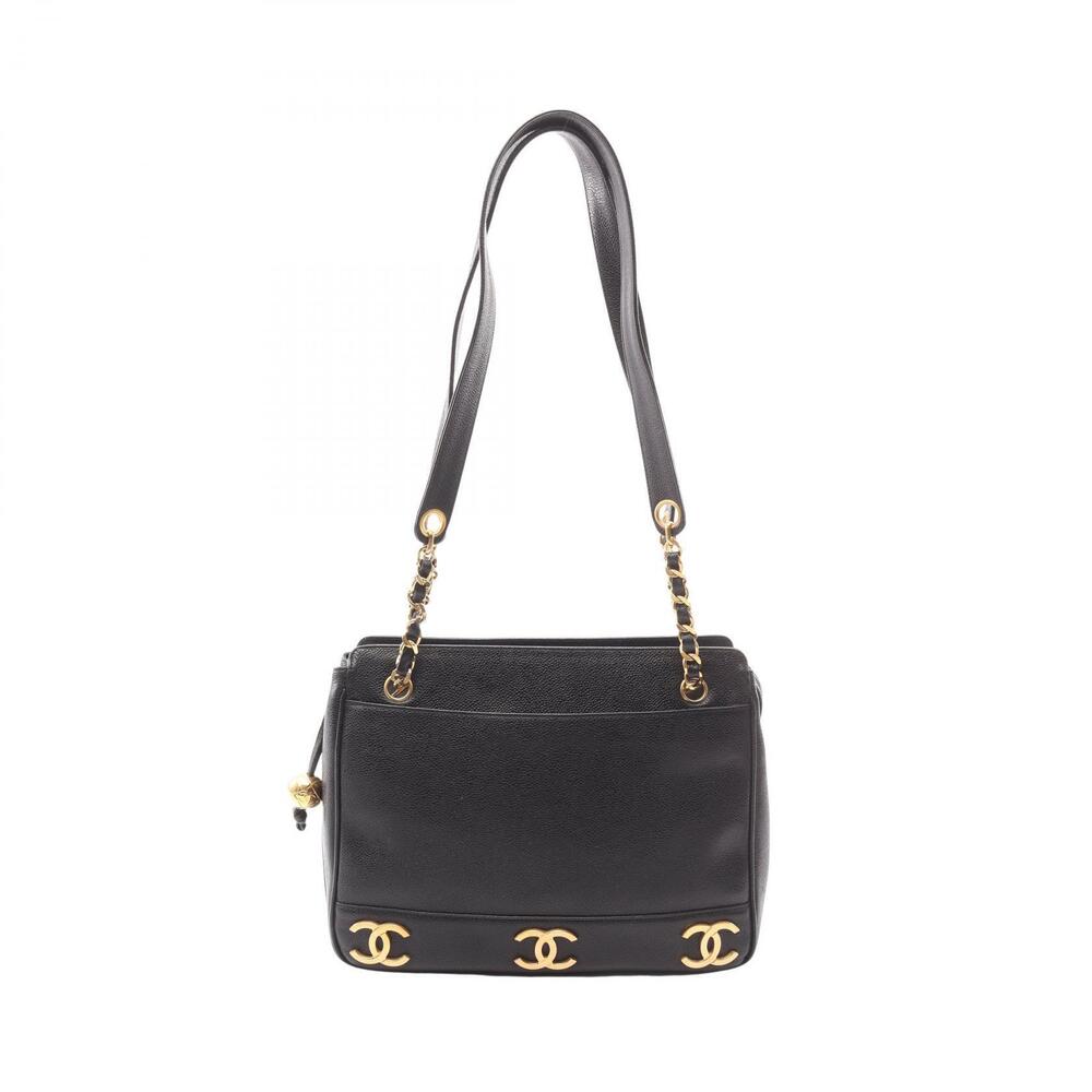 Chanel Triple Coco Mark Tote Bag Caviar Leather Grained Calfskin Black